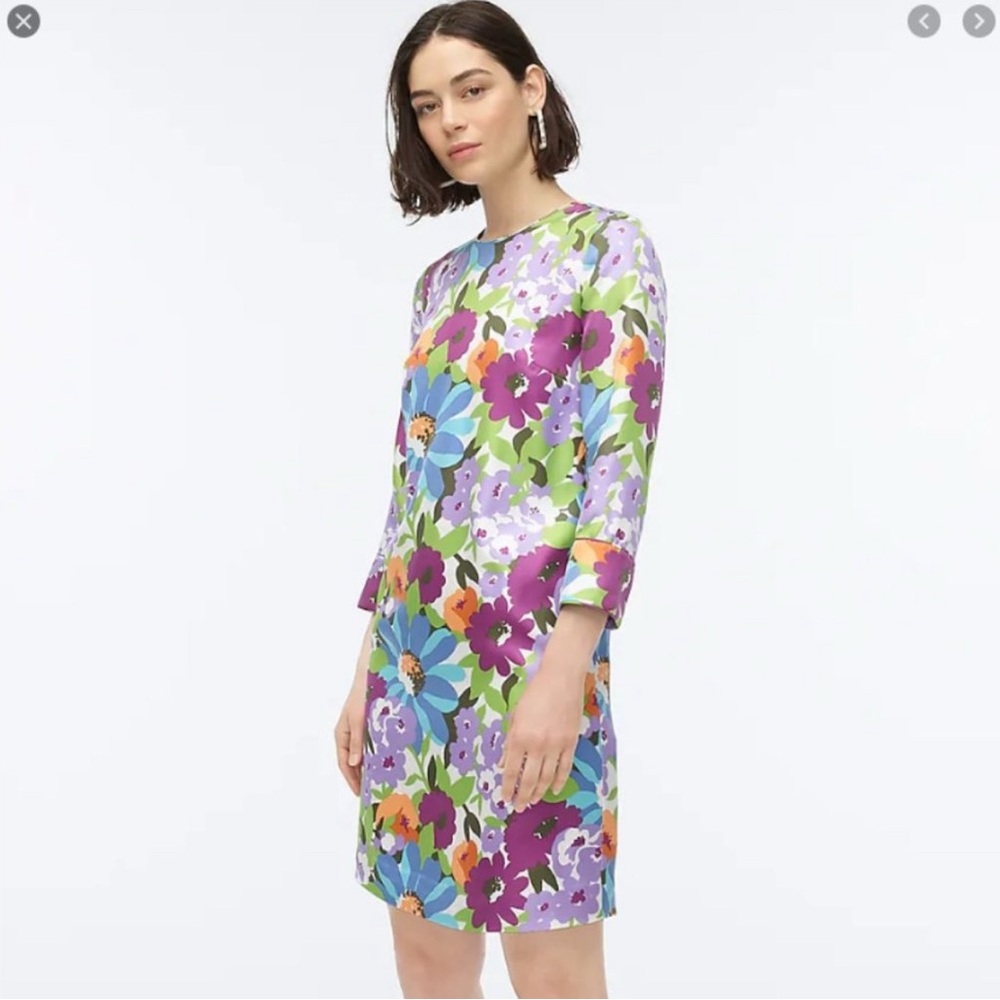J Crew Collection Shift Dress in Signature Floral-Print Silk Twill